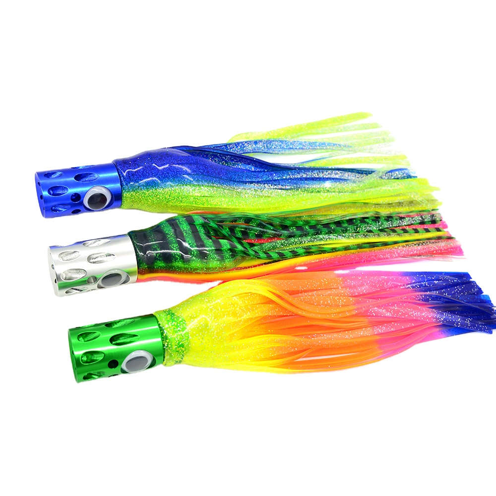 NEW 16inch Trolling Metal Lure Drag Bait Octopus Skirt Sea Bait Aluminum Head Silicone Skirt Big Game Squid Jig · Original source photograph · specifications to confirm