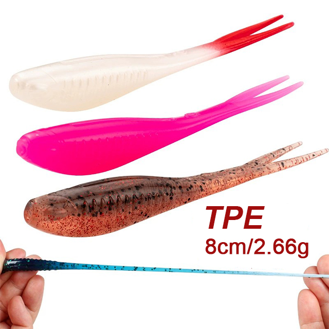 Cheery 2025 New 8cm 2.66g Artificial Fish Bait Fork Split Tail Soft Environmentally Friendly Material Fish Bait · Original source photograph · specifications to confirm