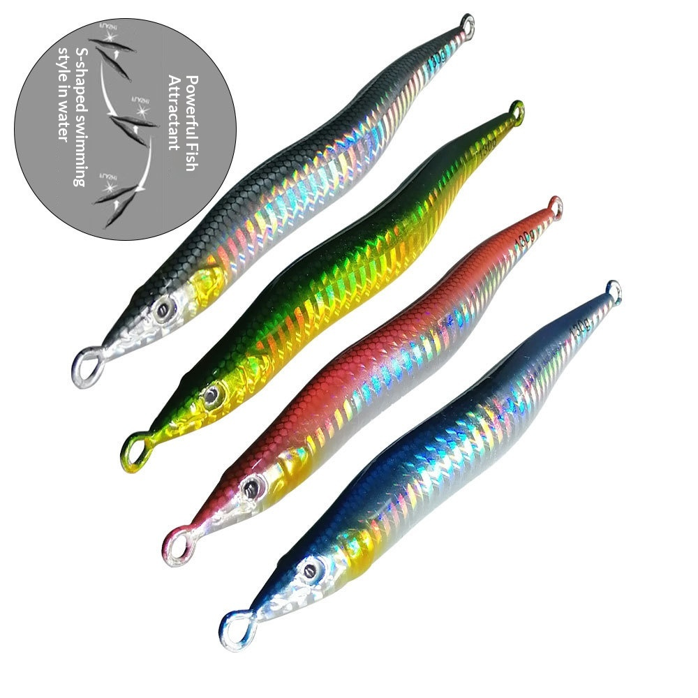 Fast-Sinking Iron Plate S-Shaped Long Strip Little Jack Quick-Pull Artificial Hard Bait 130g 160g 180g Hairtail Mackerel · Original source photograph · specifications to confirm