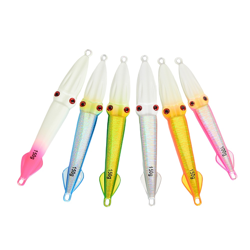 Luminous Laser Squid Jig 100g 150g Lead Artificial Hard Bait Without Hooks for Sea & Boat Fishing Slow Jigging Lure · Original source photograph · specifications to confirm