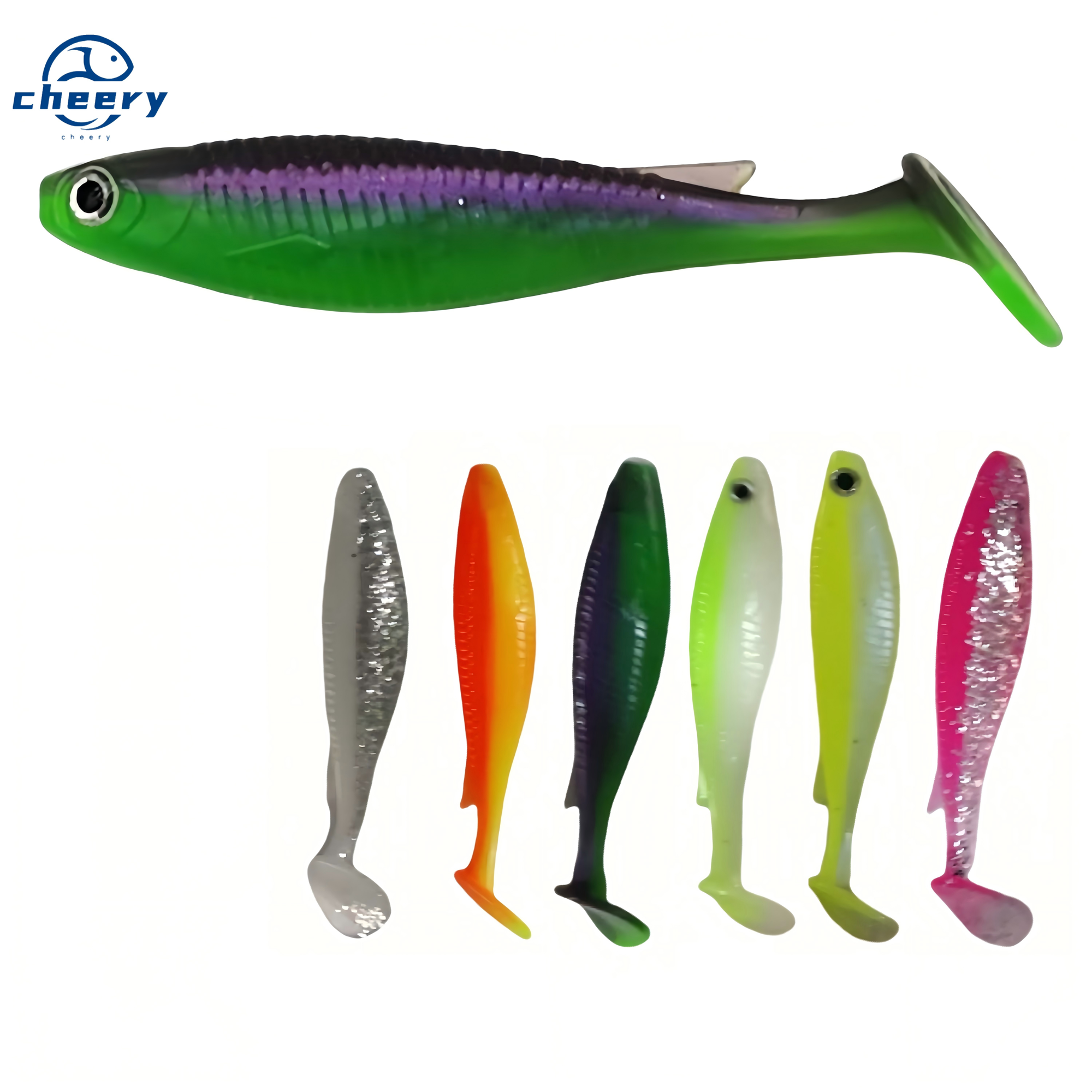 Cheery 6-12cm Double Color Soft Plastic Rubber T-tail Swim Bait PVC Pesca Fishing Lures OEM Fishing Tackle Wholesales · Original source photograph · specifications to confirm