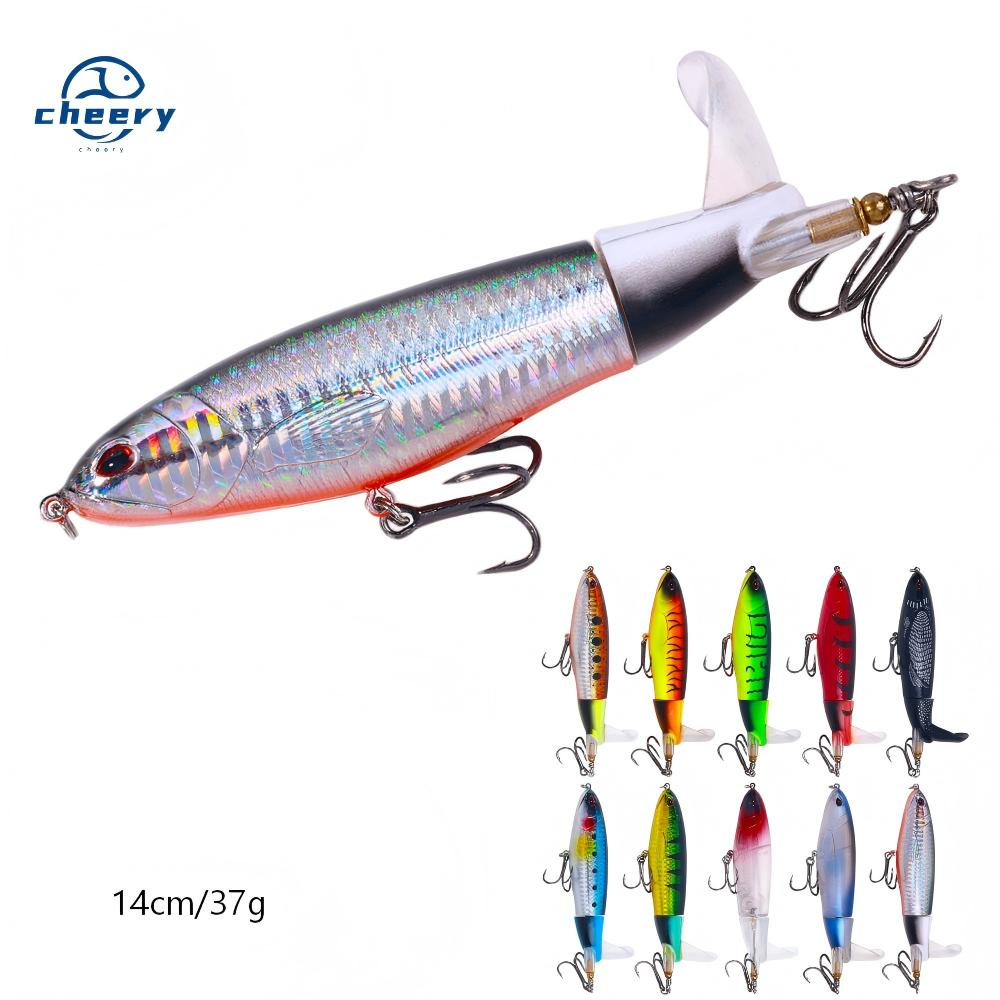 CHEERY 14cm 37g Wobblers Top Water Popper Fishing Lure Hard Bait Rotating Soft Tail Fishing Tackle Whopper Plopper · Original source photograph · specifications to confirm