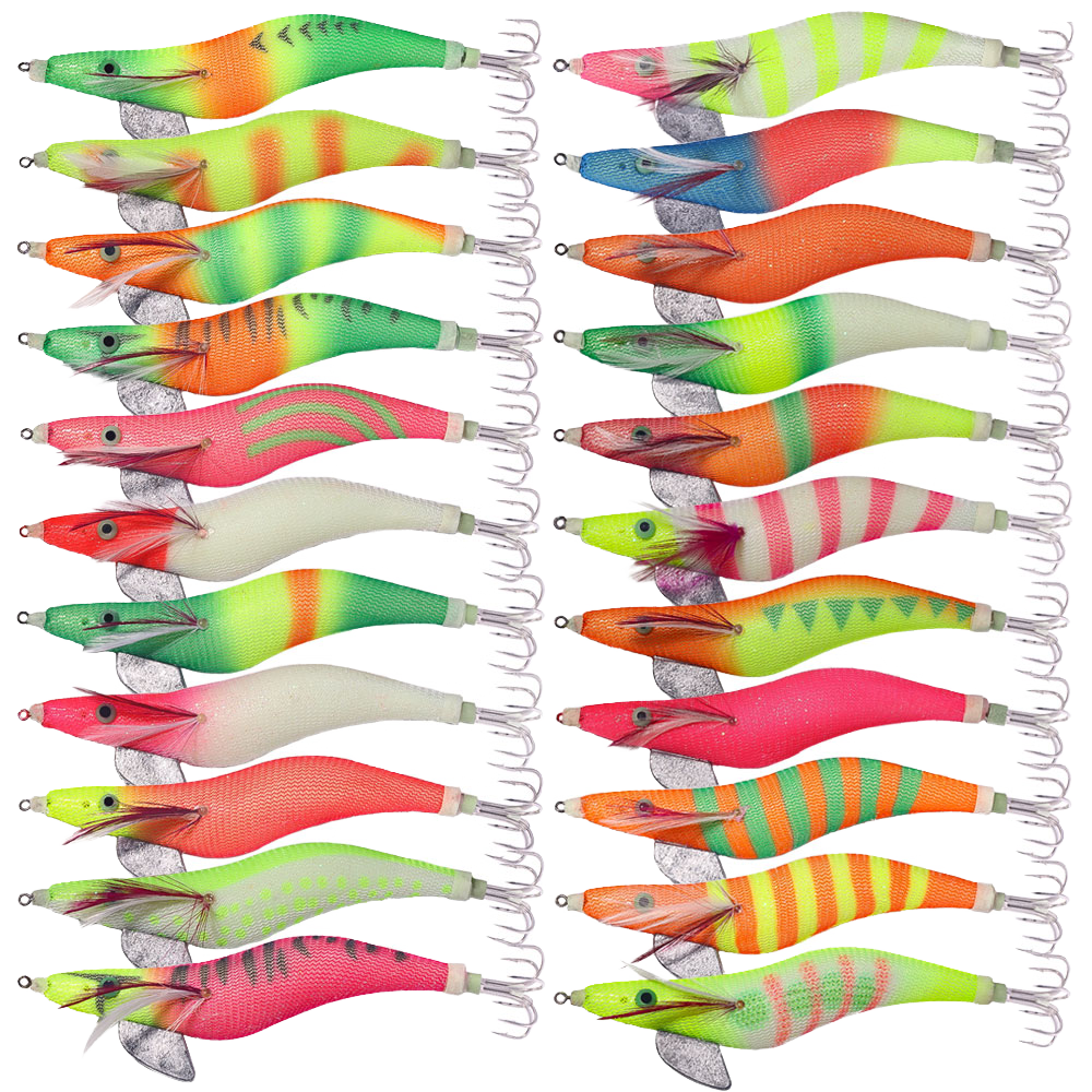 4.0# PVC Squid Jig Lure Kit with Glow & Luminous Features for River Lake Saltwater Fishing Fluorescent Shrimp Cuttlefish Designs · Original source photograph · specifications to confirm