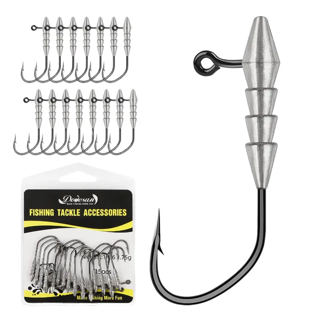 CHEERY 15pcs/bag Lead Jig Heads 1/0 Size Barbed Hooks for Catfish Bass Trout Saltwater & Freshwater Lure Fishing