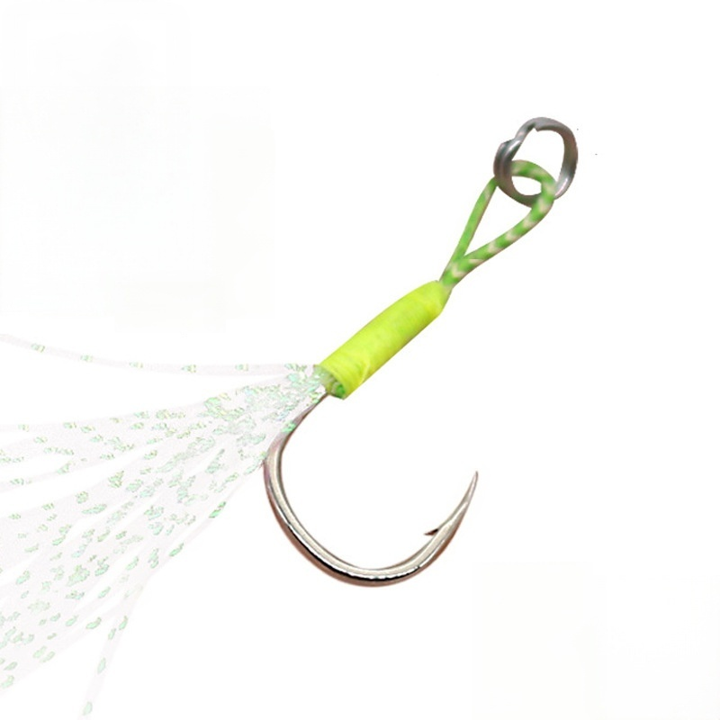 Luminous Iron Plate Single Hook Bright Silk Fluorescent Green Feather Accessories Reinforcing Black Lat Hook GZ018 Bass · Original source photograph · specifications to confirm