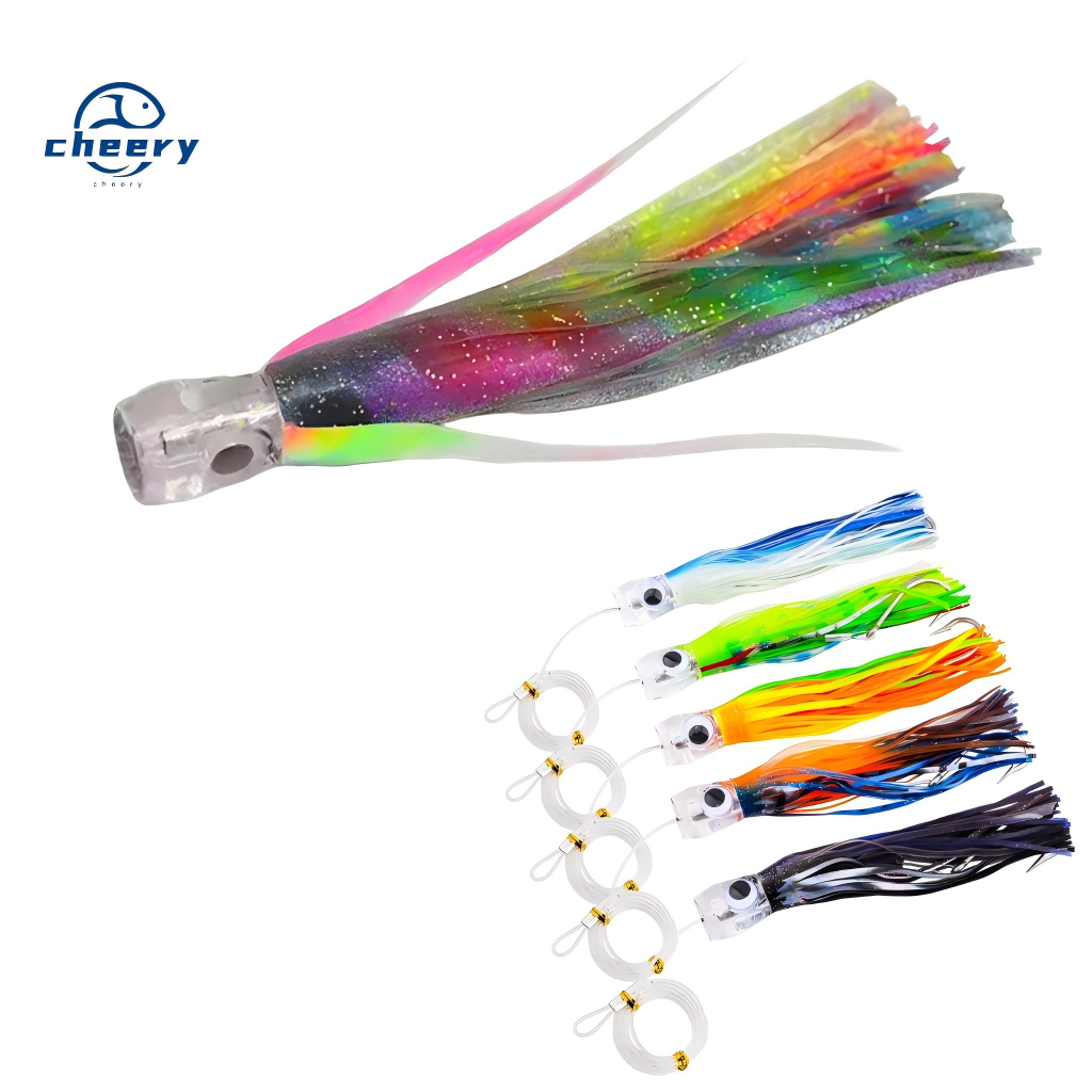 CHEERY 7.5in 9in Tuna Trolling Lures Mylar Flash Wings Reflective Acrylic Resin Head Soft Bait Offshore Fishing Saltwater Fish · Original source photograph · specifications to confirm