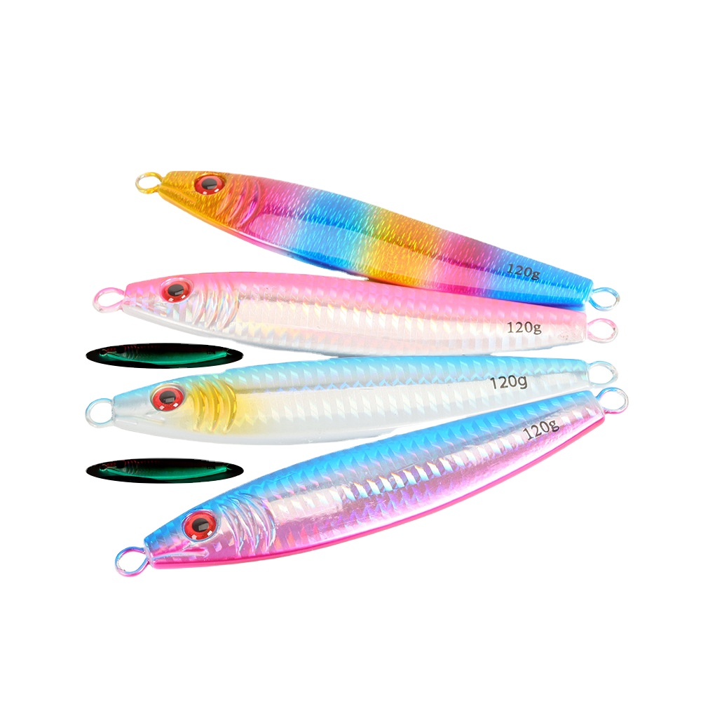 Iron-Plate Lure Snake-Shaped Model S 4 Colors Slow-Rolling Long-Cast Laser Metallic Lead Fish Hard Bait Hooks Bass Night-Glow · Original source photograph · specifications to confirm