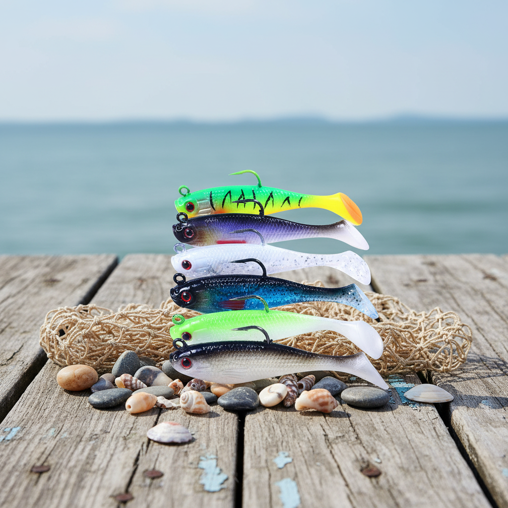 Custom Free Samples OEM Artificial Bait 8.5cm 13g T Tail Jig Lead Swimbait Soft Plastic Fishing Saltwater Fish Sea Bass Pike · Original source photograph · specifications to confirm