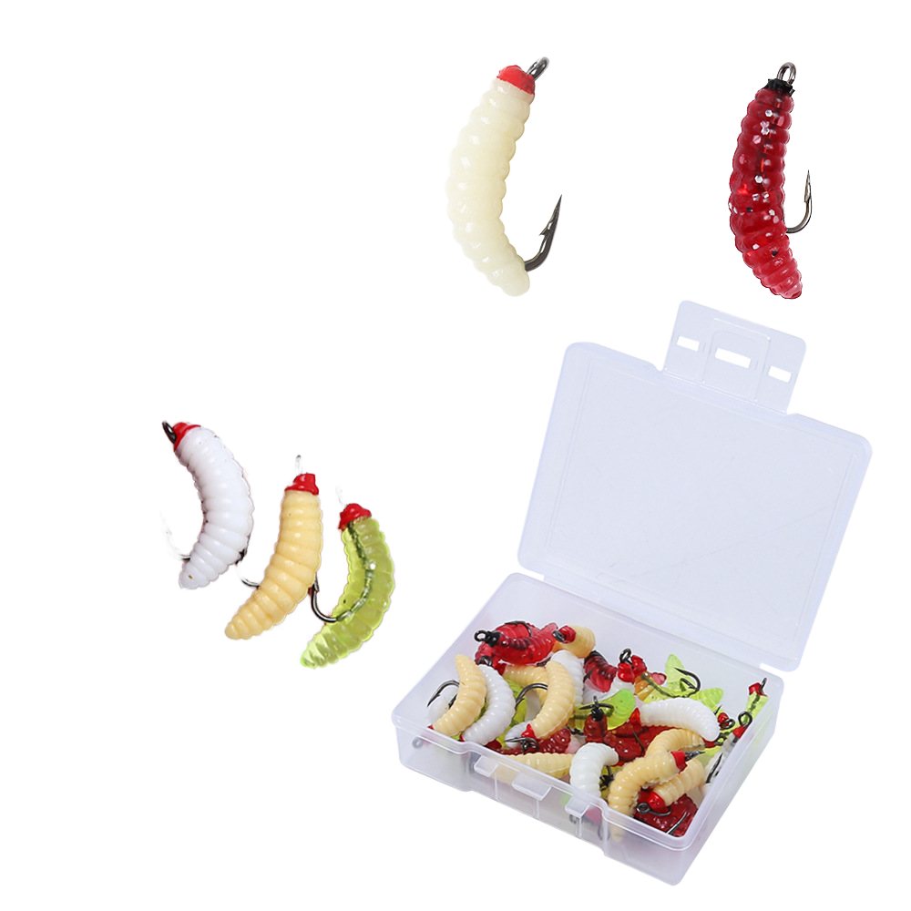 Boxed Set 20mm 0.45g Dipped Head Wax Worm Bionic Maggot Soft Lures, Micro Fishing Tackle for Minnow Zacco Wholesale · Original source photograph · specifications to confirm