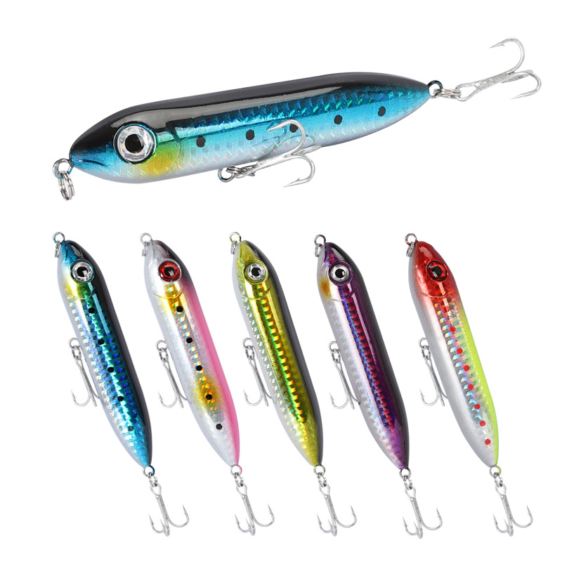 Floating Stainless Steel Artificial Hard Bait 96mm/12.2g Long-Cast Pencil Topwater Lure With Hooks for Snakehead Bass PE017 · Original source photograph · specifications to confirm