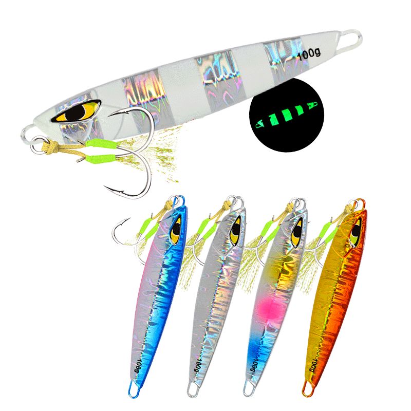 Palmer 30g Shore Casting Glow Jigging Lure Luminous Slow Pitch Saltwater Metal Fishing Jigs Printed Swivel Hook · Original source photograph · specifications to confirm