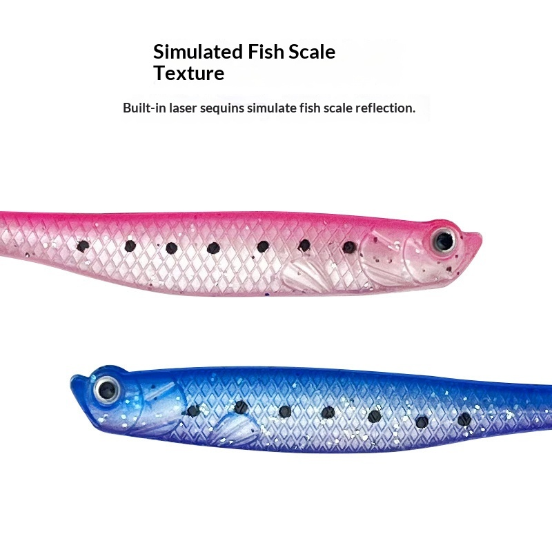 Open-Abdomen Fish Long-Tail Stainless Steel Soft Lure Jerkbait Green Leopard-Print Lifelike Bass Lure No Hooks Fishing · Original source photograph · specifications to confirm