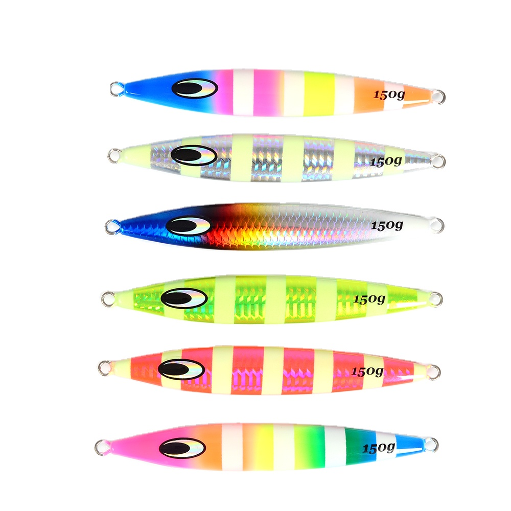 Hot Sale New Design 150g 200g 250g Luminous Bright Colors Metal Fishing Jig Lead Slow Pitch Jigging Lure Deep Sea · Original source photograph · specifications to confirm