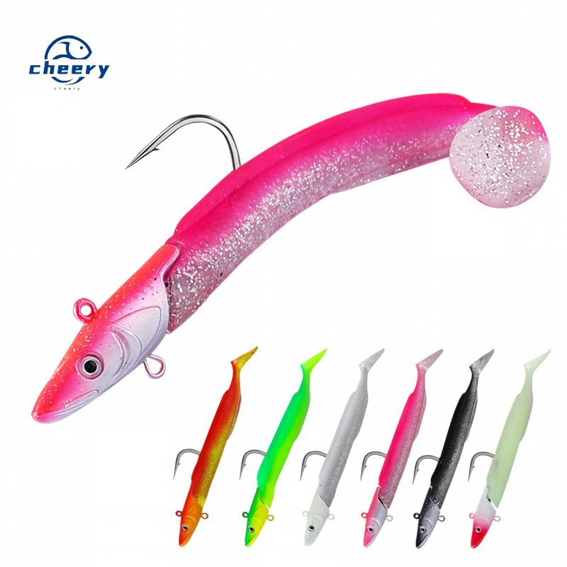 Cheery 12cm 23g Soft Baits T Tail Artificial Lures Set 6 Colors Eel Jig Head with Hand Lead Fishing Lure for Ocean Boat Fishing · Original source photograph · specifications to confirm