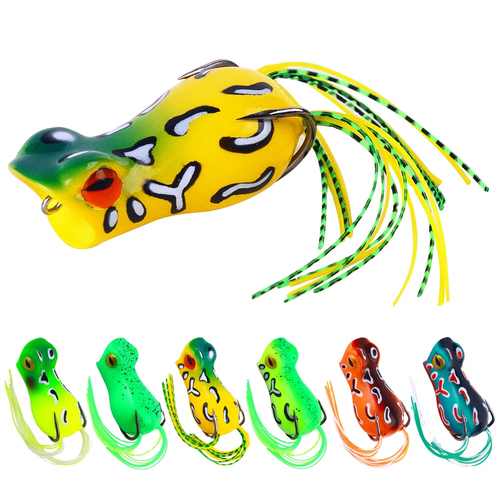 For FO022 5cm 11.4g Artificial Soft ABS Top Water Frog Lure with Long Skirt Tail for Saltwater Fishing · Original source photograph · specifications to confirm