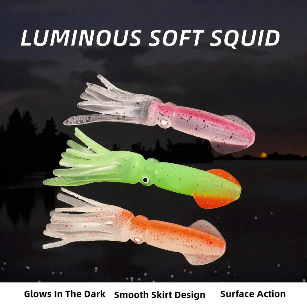 CHEERY CSOF032 PVC 100mm 9g Soft Topwater Squid Lure with Oiled Octopus Skirt for Bass with Hooks Freshwater Fishing Bait · Original source photograph · specifications to confirm