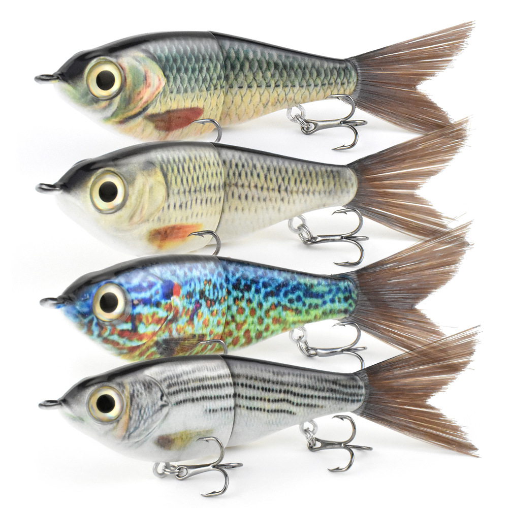 Mini Small Furry Tail Trout Lure, 120mm 2-Jointed Multi Section Bait with Metal Chain, ABS Plastic Saltwater Fishing Lure · Original source photograph · specifications to confirm